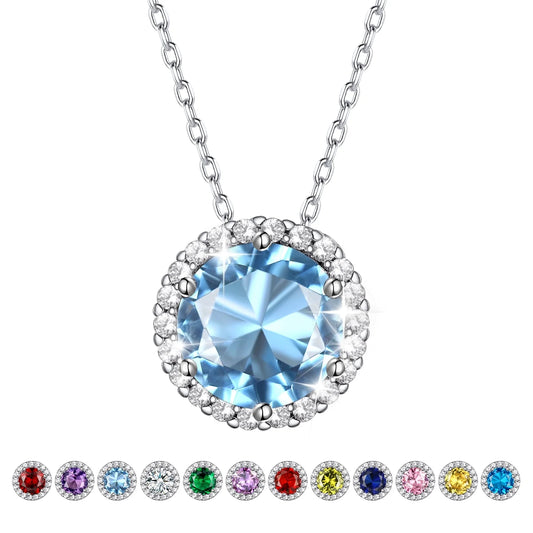 925 Sterling Silver Love round Cut Diamond Necklaces, Cubic Zirconia Choker Blue Sapphire Birthstone Pendant for Women