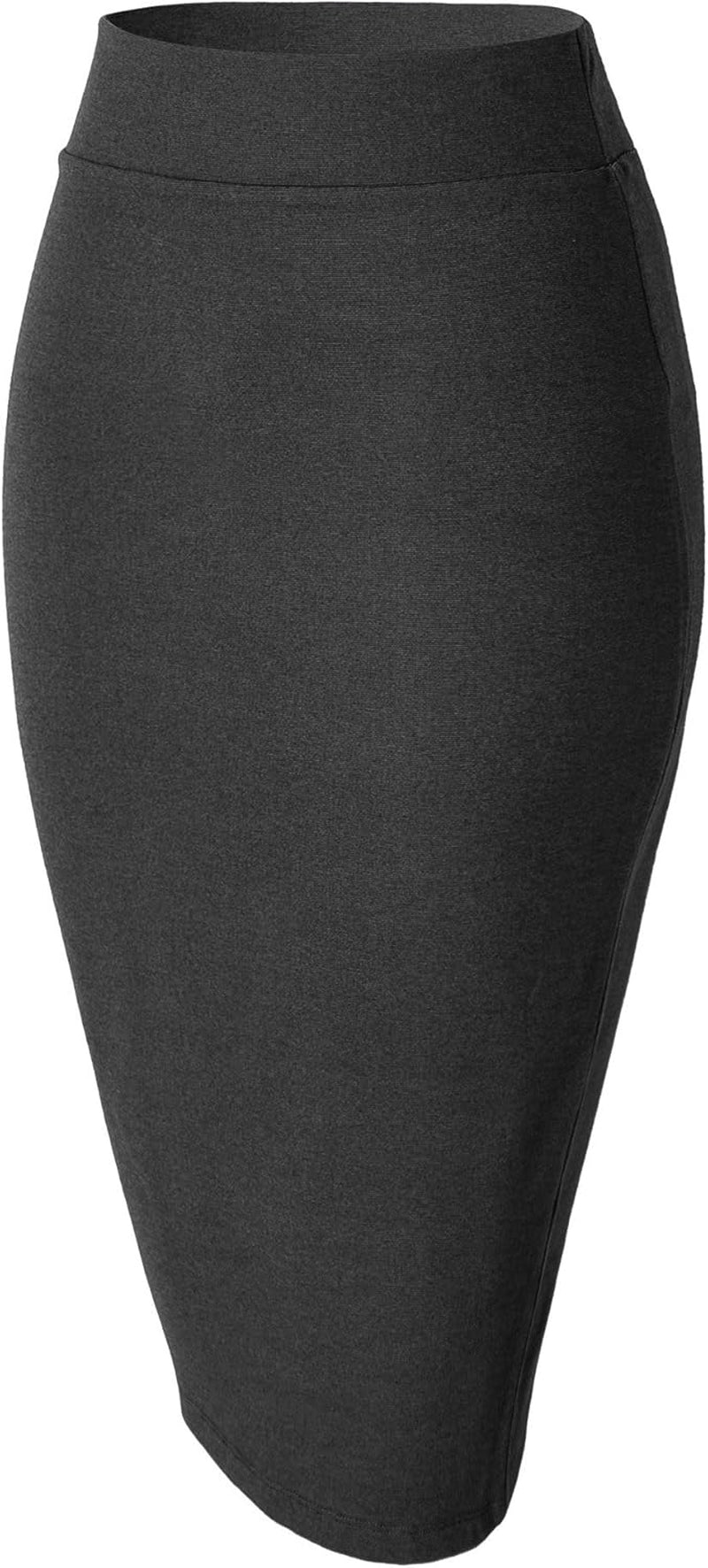 Women'S Elastic Waist Stretch Bodycon Midi Pencil Skirt