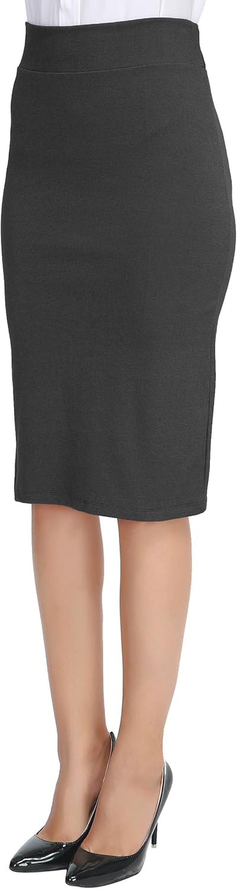 Women'S Elastic Waist Stretch Bodycon Midi Pencil Skirt