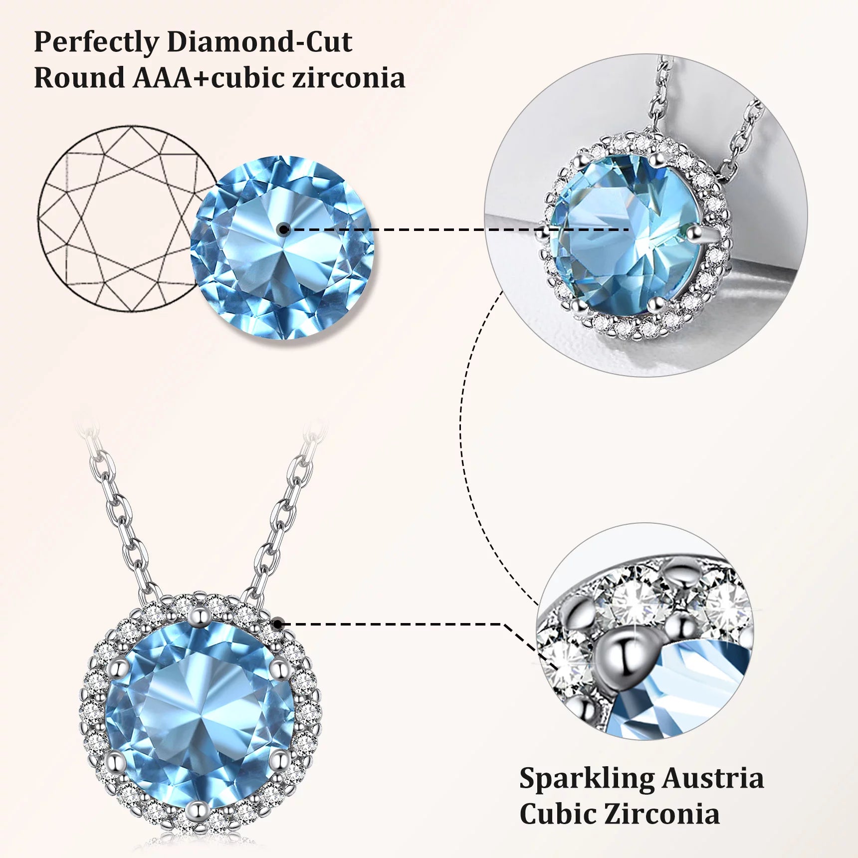 925 Sterling Silver Love round Cut Diamond Necklaces, Cubic Zirconia Choker Blue Sapphire Birthstone Pendant for Women